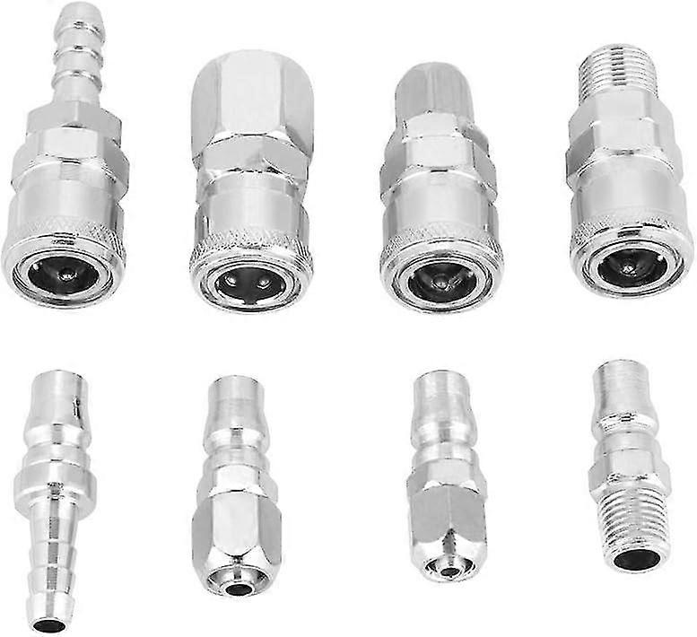 8Pcs Quick Coupler Fittings Compressor Pneumatic Air Connector 1/4 '' Zinc Alloy for Air Compressor Pneumatic Hose