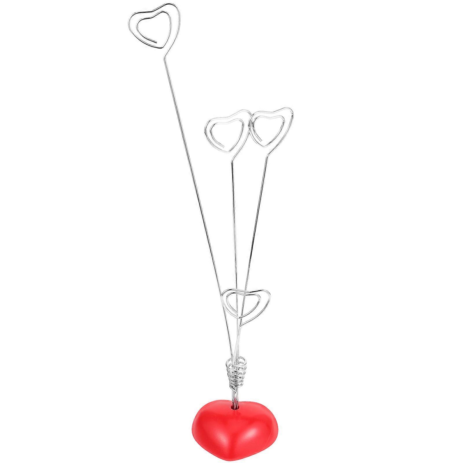 Heart Shape Photo Holder Note Memo Clip Tree (Silver+Red)