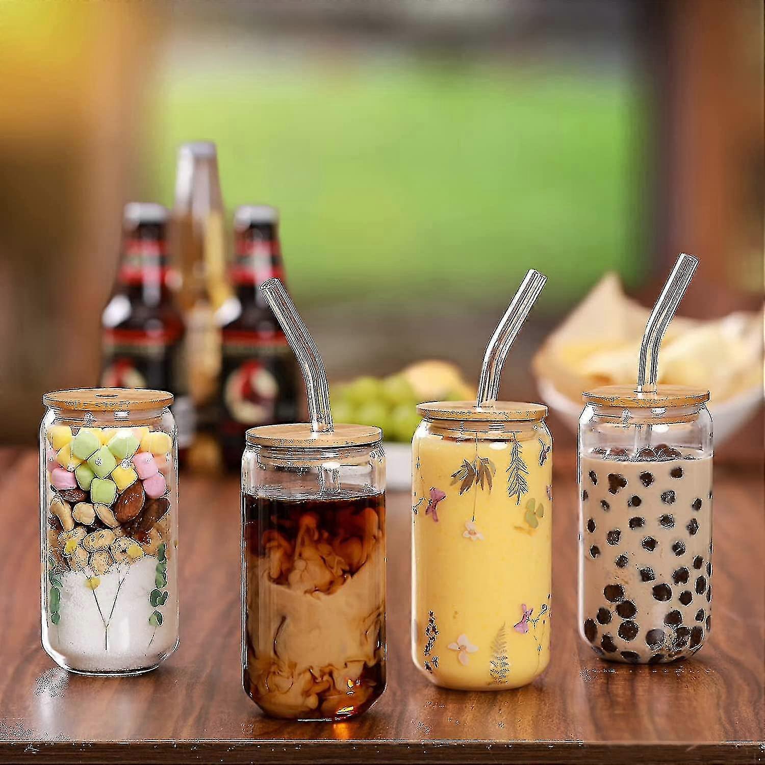 500ml/400ml Tea Glass Cup With Lid Straw Transparent Mug Drinkware Juice Milk