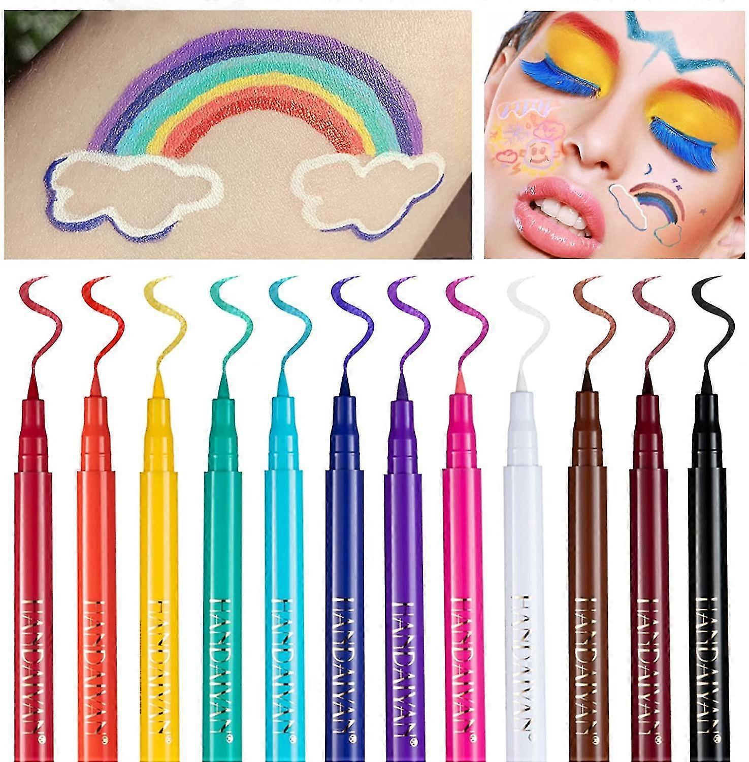 12 colours coloured eyeliner, matte liquid eyeliner set