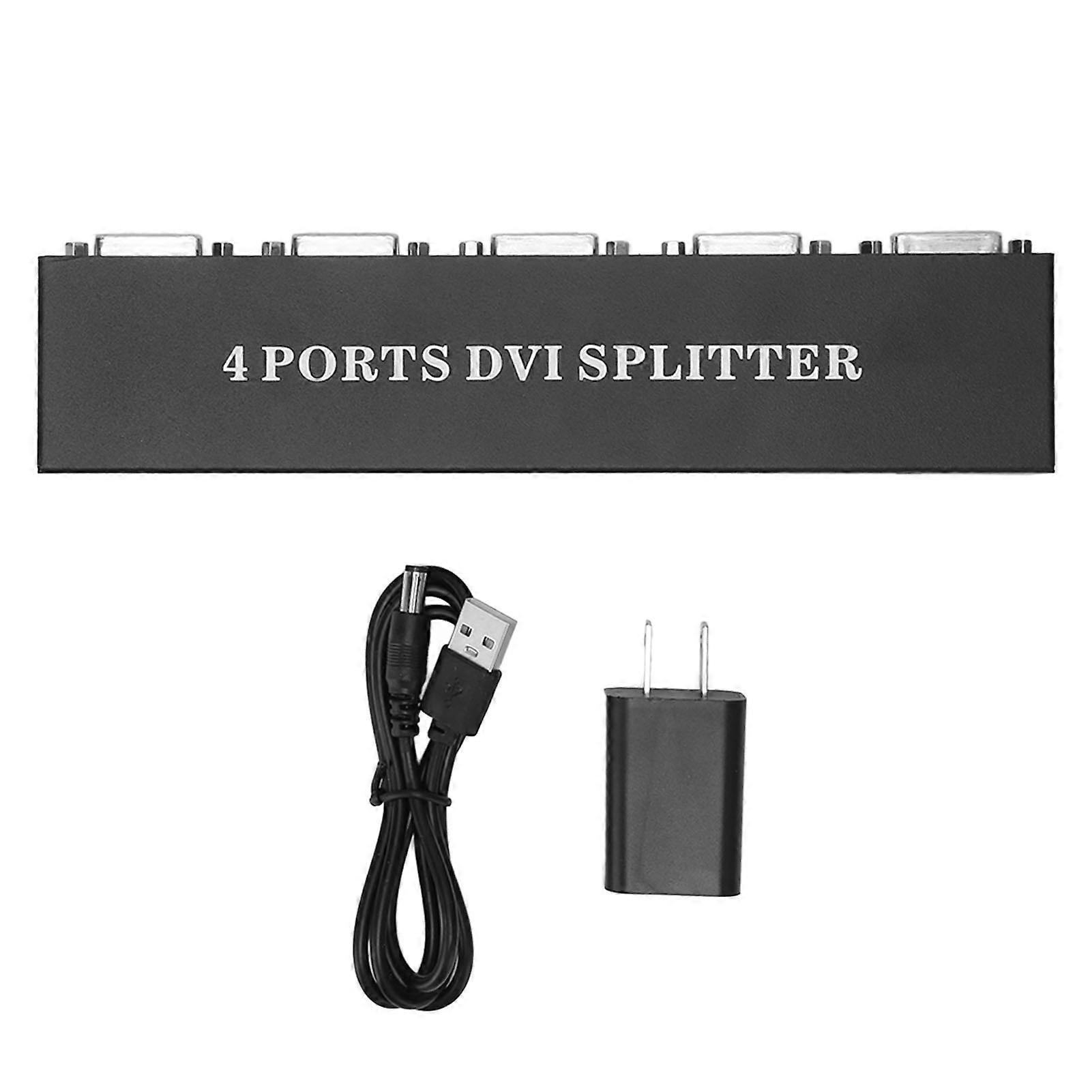 DVI Splitter 1 in 4 Out HD Lossless Plug and Play Distribution Video Duplicator for PC Laptop HDTV Projector 100240V US Plug NO.7514