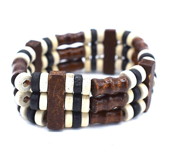 Brown, white and black beaded bracelet - Elastic 