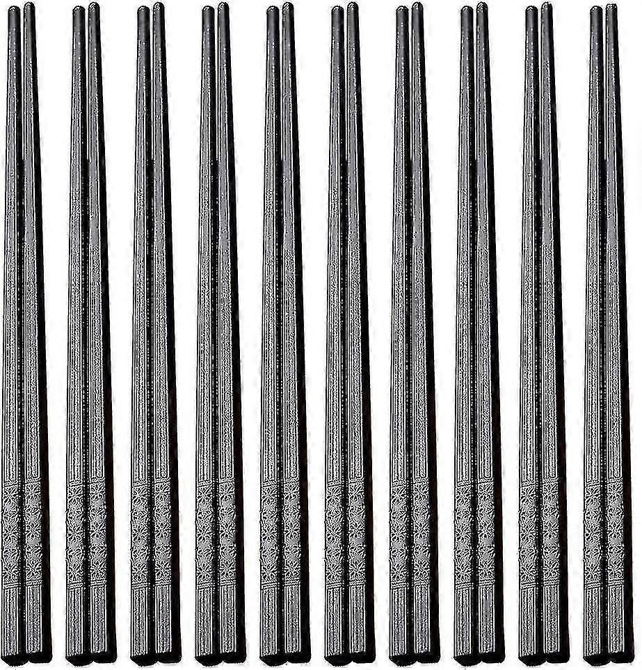 10pairs Chopsticks Set Alloy Chopsticks Black Pattern Chopsticks  -Z