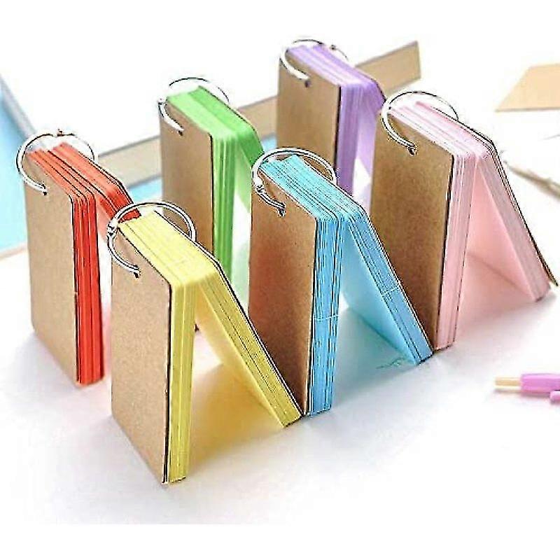 Learning Card Pocket, Index Cards 6 Pack Paper Cards With Ring Memo Blank Flash Card For Vocabulary Revision Diy Muticolour 9 * 5.5cm