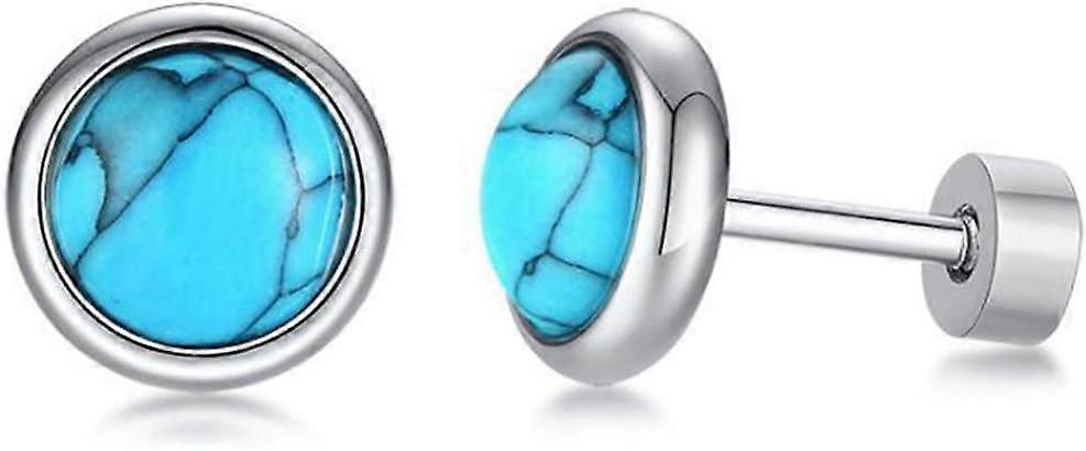 Classical Simple Round Turquoise Onyx Screw Fitting Stud Earrings