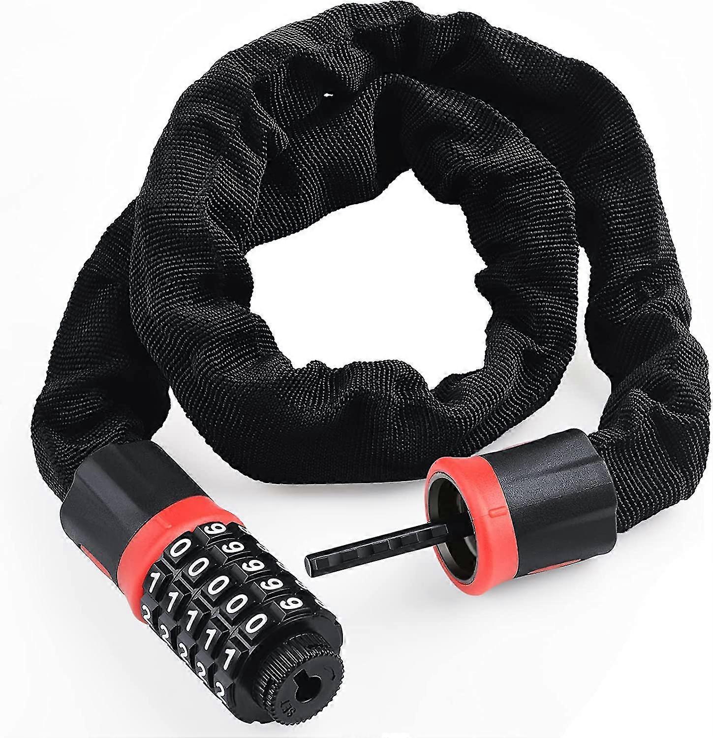 Code Bike Chain Lock, 5 Digit Bike Lock, 5.7mm X 90cm Zinc Alloy Combination Lock, High Security Chain Lock For Bicycle, Motorcycle, Scooter - Red