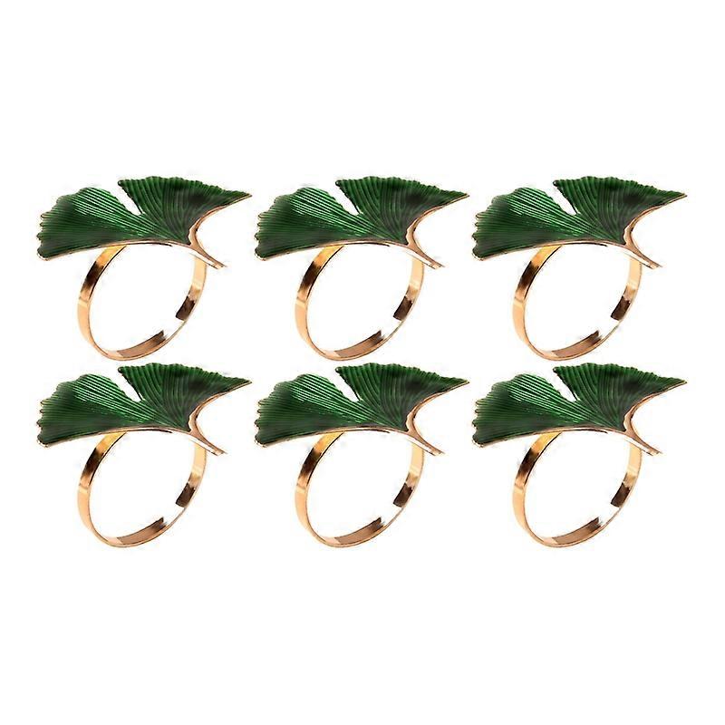 6Pcs/Set Serviette Ring Exquisite Workmanship Decorative Alloy Ginkgo Leaf Pattern Napkin Clip for Dinner Table