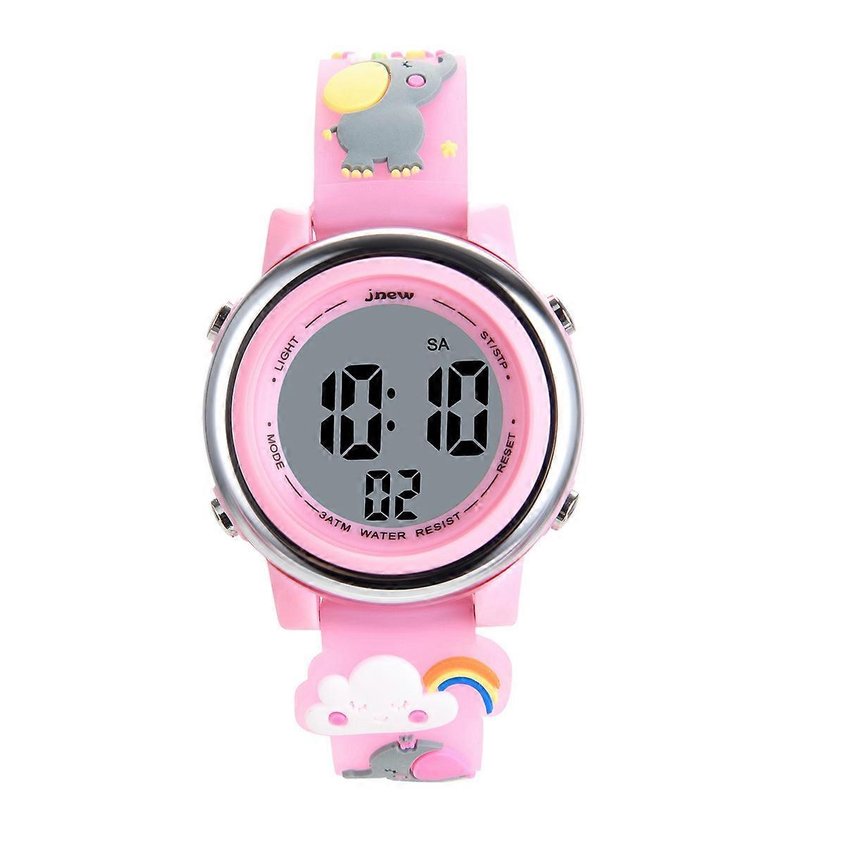LED electronic waterproof watch, happy elephant, pink
