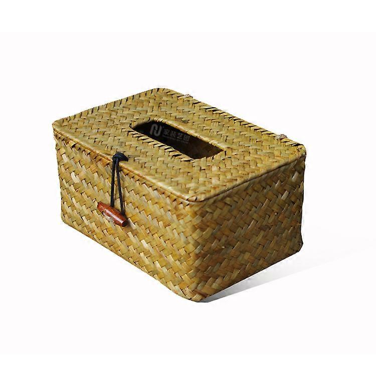 Rattan tissue box cover rectangular tissue holder yellow 17 * 12 * 8cm