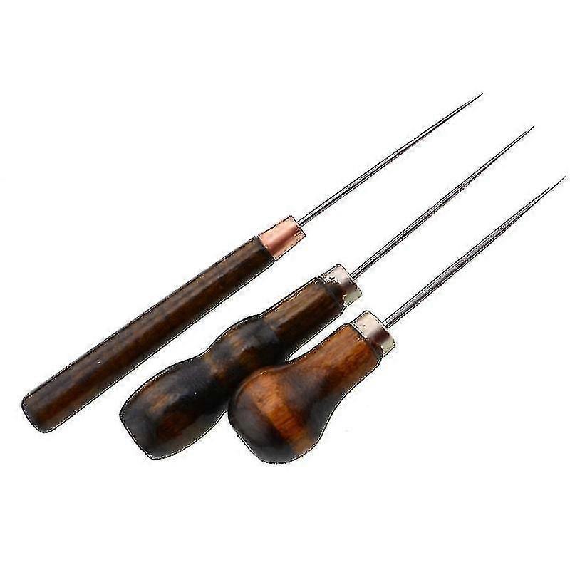 3pcs Leather Wood Handle Awl Tools For Leather Craft Stitching Sewing