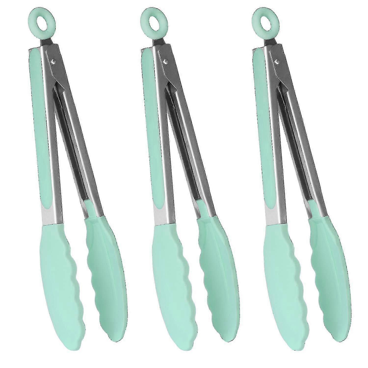 ملقط سيليكون مطبخ ممتاز مقاس 9 بوصات مع مقبض من الفولاذ المقاوم للصدأ سهل الإمساك غير قابل للانزلاق ، طقم من 3 قطع أخضر