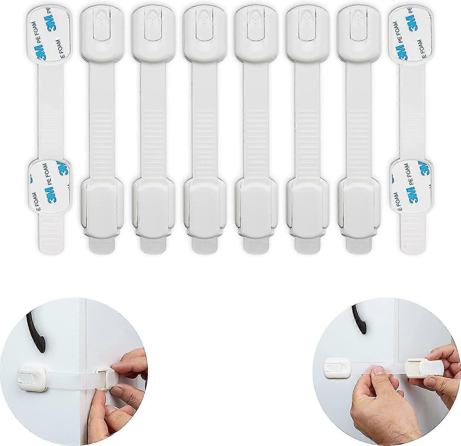 Child Safety Locks, Set of 8, White, Multifunction, with 3M Adhesive, Lock for Cabinets, Drawers, Pa