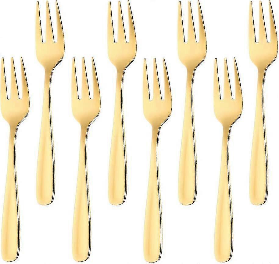 Stainless Steel Cake Fork 3 Prong Fruit Fork, 8-piece Gold Fork Set Mirror Polish Great For Wedding Party Dessert