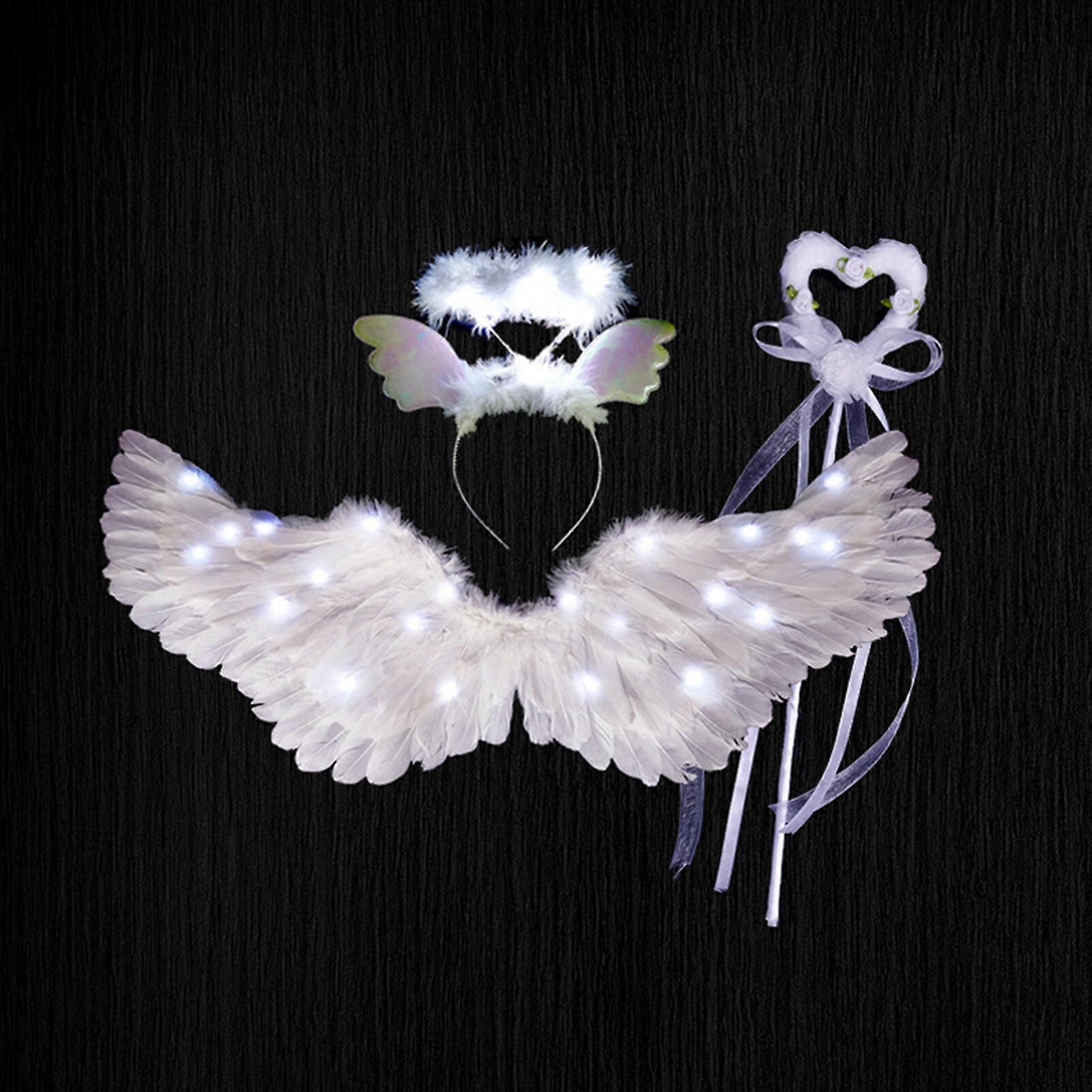 Asas de anjo conjunto de 3, iluminar asas de anjo e halos com luzes LED, 100% novo