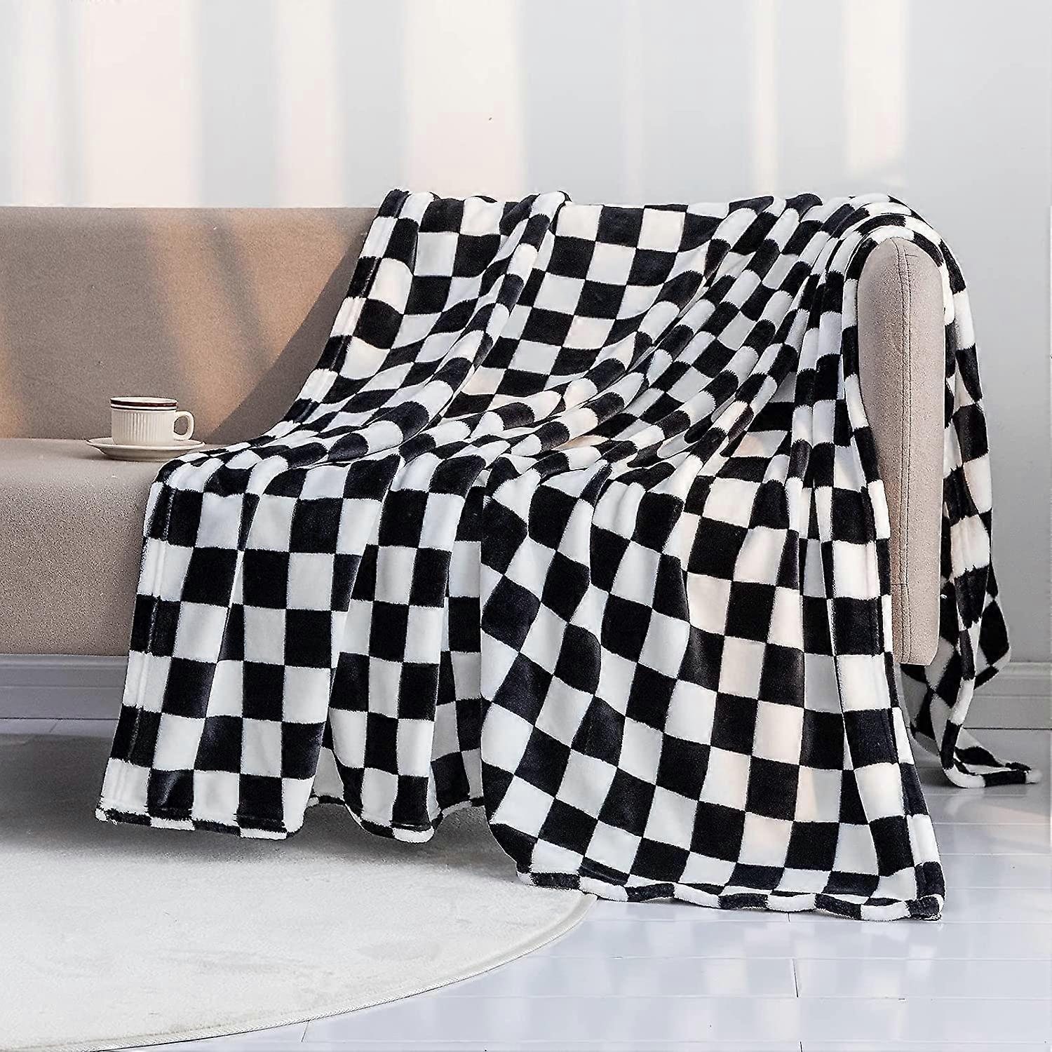 Koc polarowy w kratę Buffalo70*140cmCzarny - Koc flanelowy w kratę - Miękki lekki koc welurowy z mikrofibry na kanapę i kanapę