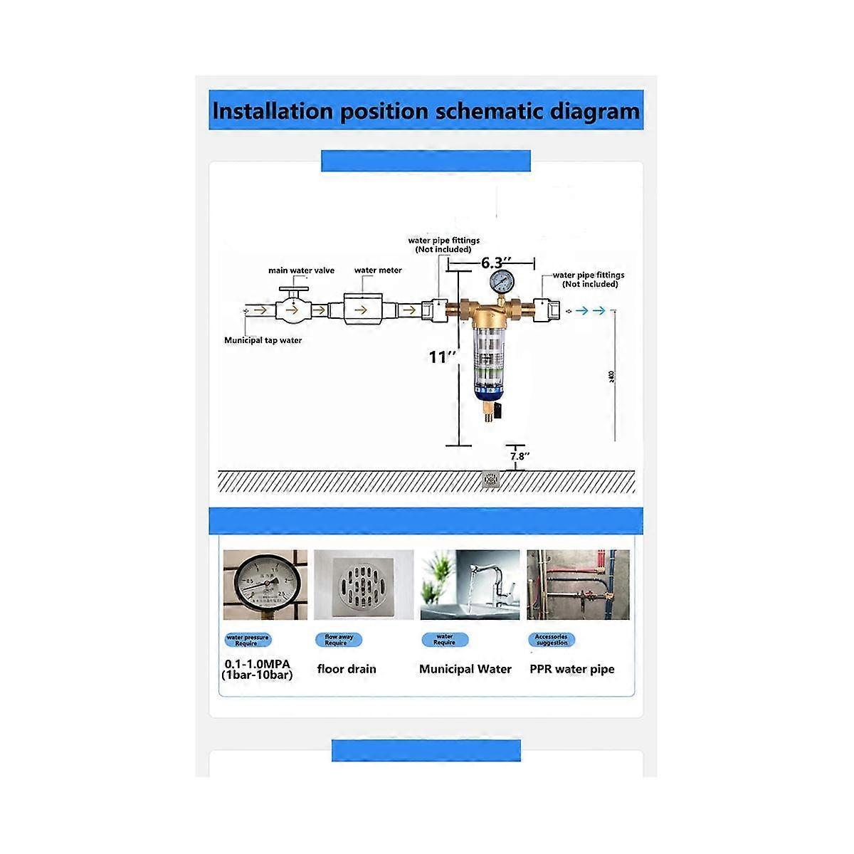Pre Filter Purifier Whole House Spin Down Sediment Water Filter Central Prefilter System Backwash S