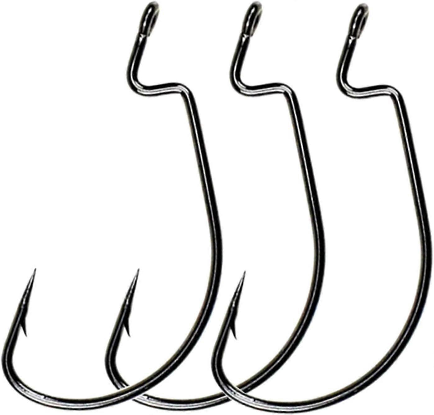 100Pcs Offset Worm Fishing Hooks Black Jig Fish Hooks Size 5/0
