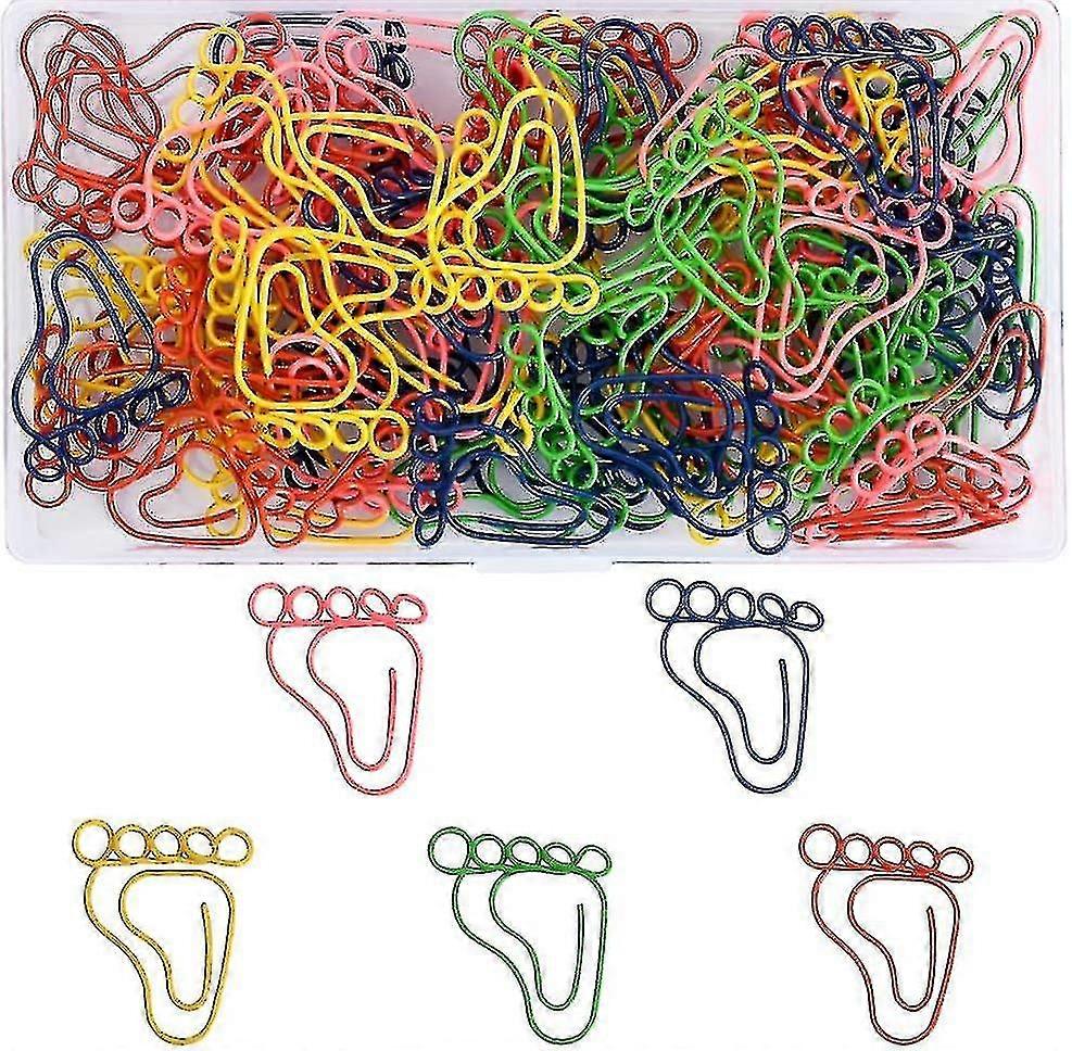 Rainbow Footprint Paper Clips Various Colours Cute Metal Footprint Shaped Bookmark Clips Pack Of 100style 1