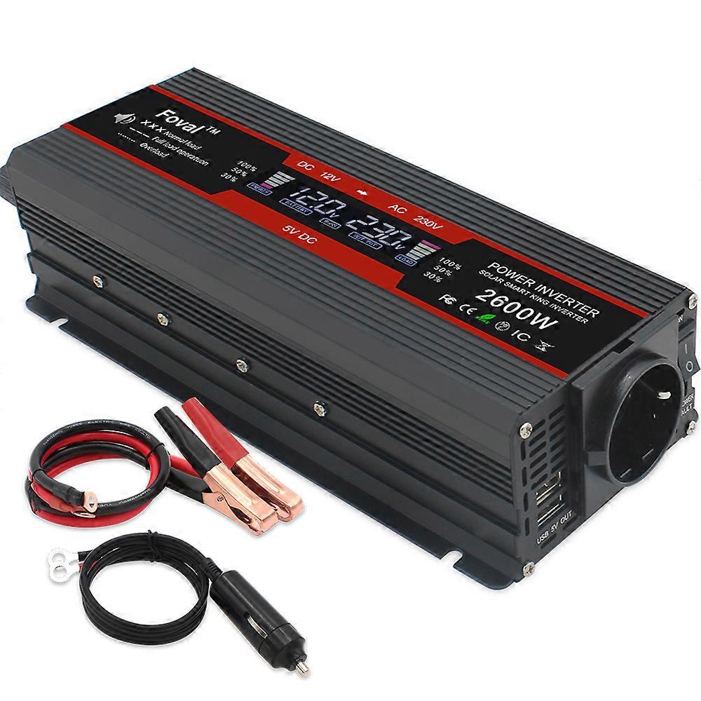 Power Inverter 1500W/2000W/2600W LCD Display DC 12V to AC 220V Solar 2 USB Car Transformer Convert EU Socket Modified Sine Wave