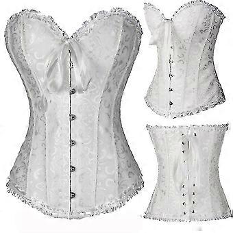 X New Steampunk Steel Boned Lace Up Back Sexy Body Bustier Overbust Corset Women Waist Cincher Corsets Black Plus Size Corset 819-white