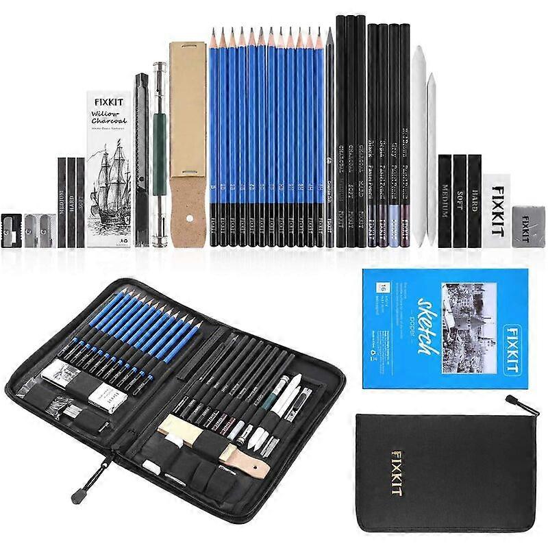 Lápis de desenho profissional, conjunto de lápis kit de esboço, bolsa com zíper, inclui lápis de carvão de grafite e papel de desenhoIdeal para adultos e crianças
