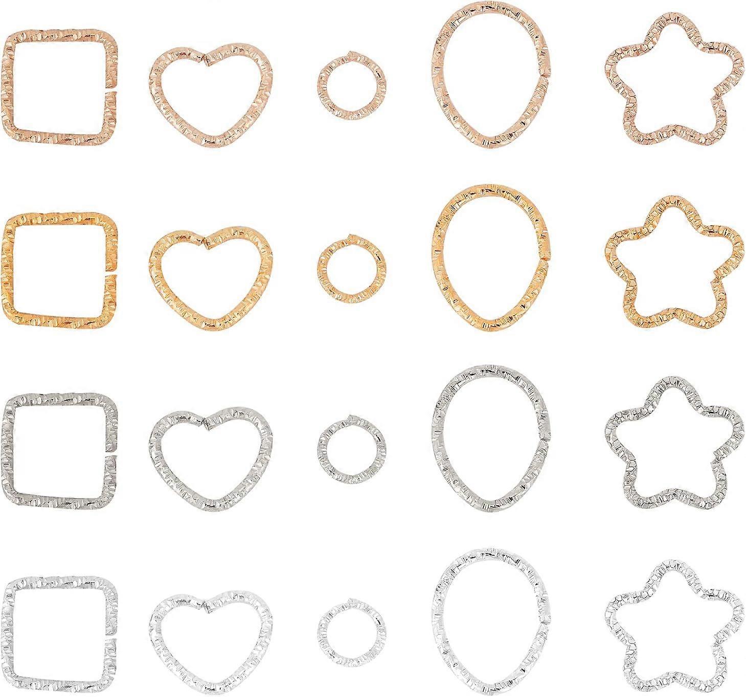 500Pcs 5Styles Twisted Linking Open Jump Rings Round Square Flower Gold Plated Jewelry Connectors Chain Links Split Rings for Jewelry Making DIY