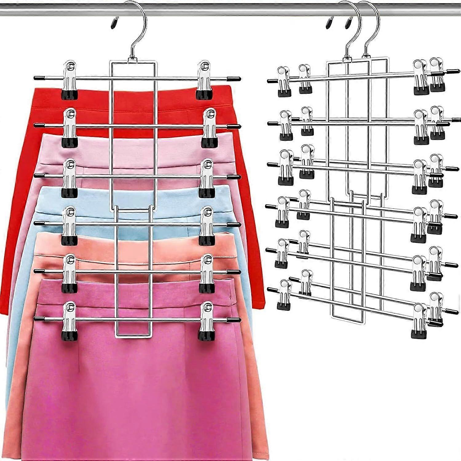 Clothes Pants Hangers Closet Organizer, 6 Tiers Skirt Hangers with Swivel Hook Clips