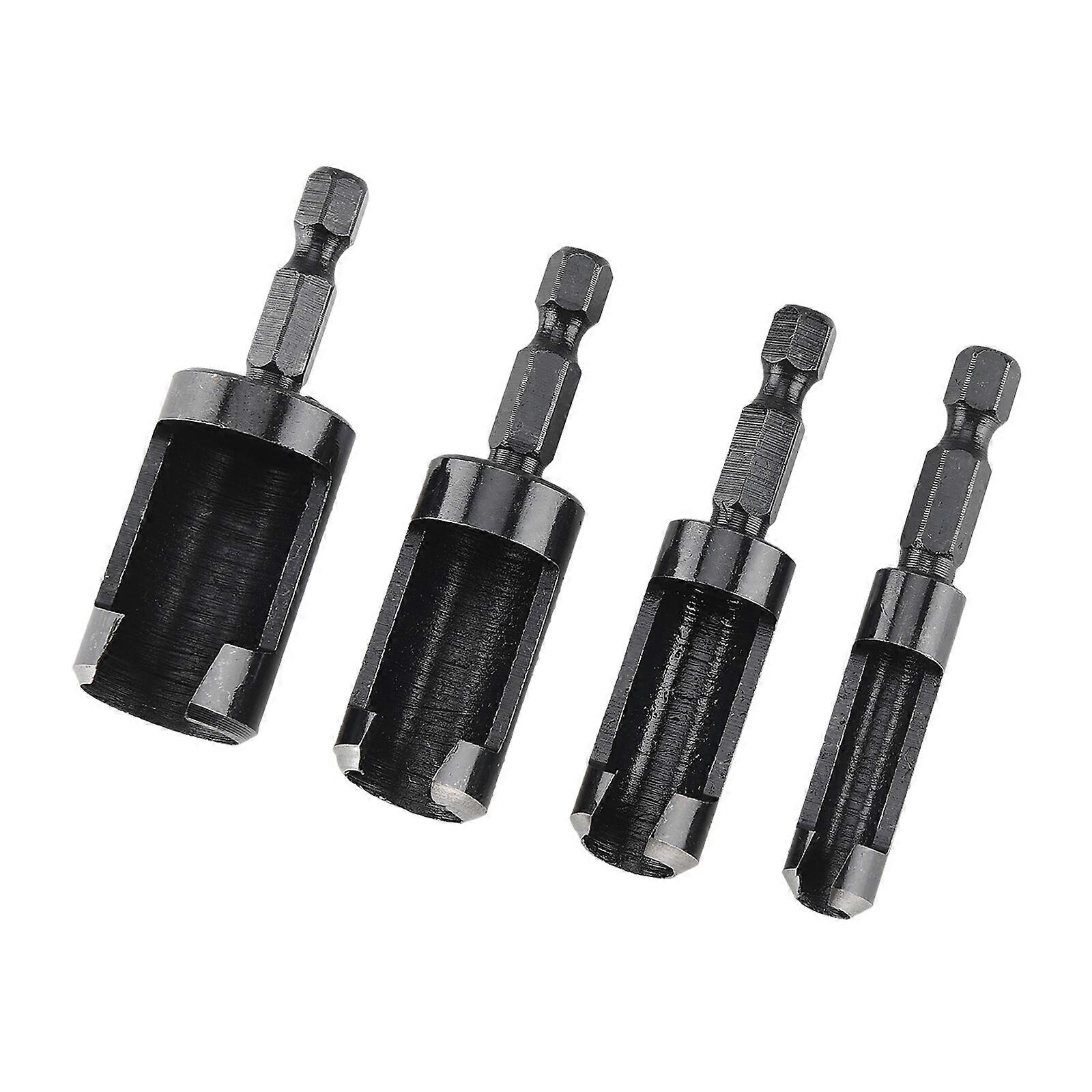 100% New Upgraded 4Pcs Wood Plug Hole Cutter Bit Set Kit Dowel Maker Carpenter Drill Bits