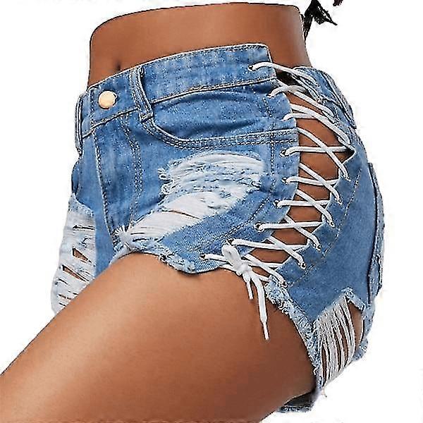Sexy Summer Women Denim High Waist Ripped Short Jeans Tassel Lace