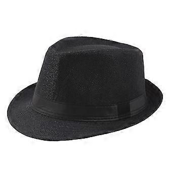 Sombrero de jazz Sombrero de copa de lino transpirable para hombre Sombrero de sol al aire libre Sombrero de paja de ala rizada