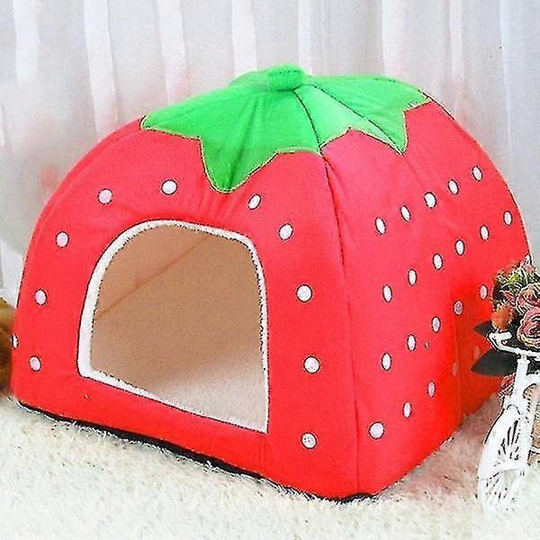 straw  shaped foldable short plush pet house nest, size: l(red)
