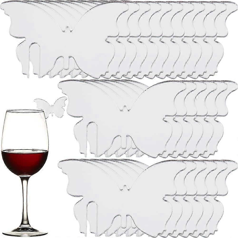 1 BOX 30PCS Silver Butterflies Wine Glass Tags Drink Identifiers Acrylic Mirror Butterfly Marker Party Stemless Glasses Name Tag Blanks Identifiers Ma
