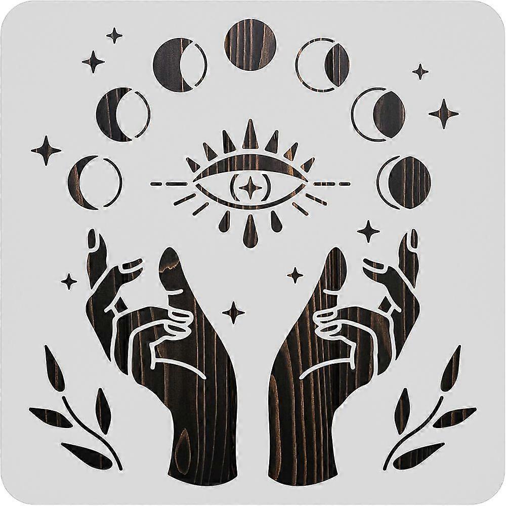 1pc 30x30cm Plastic Cutouts Painting Template Hand Moon Phase Eye Pattern Plastic Stencils for Painting Wood Burning Pyrography and Engraving Crafts