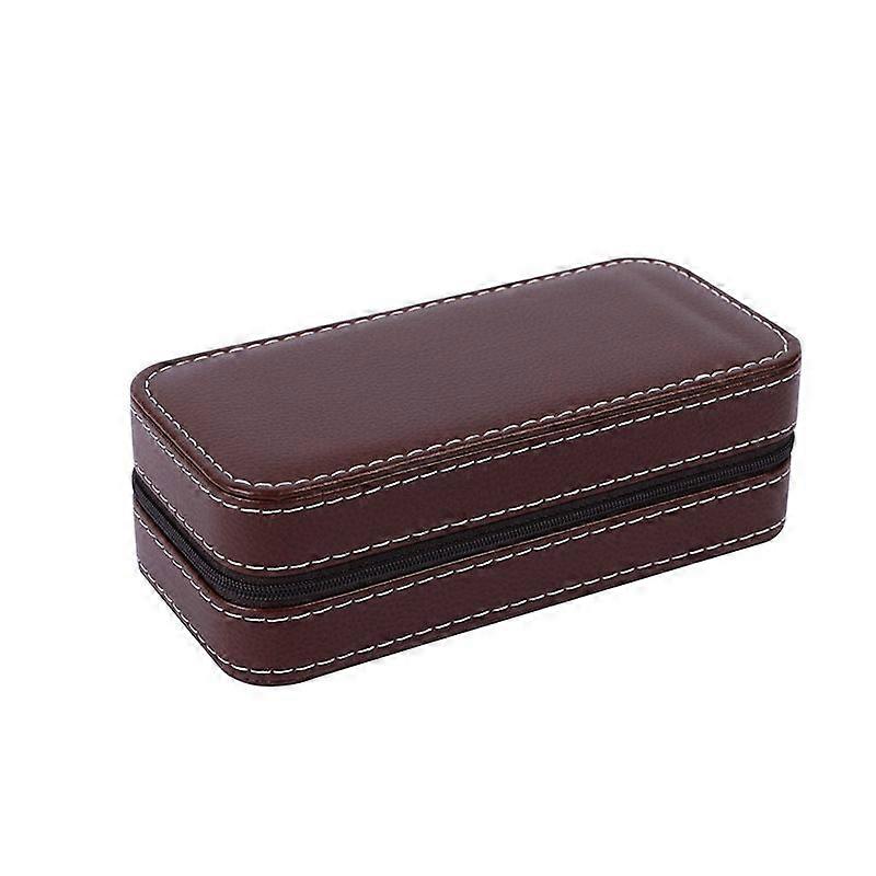 Brown leather watch zipper compartment for portable storage travel watch case