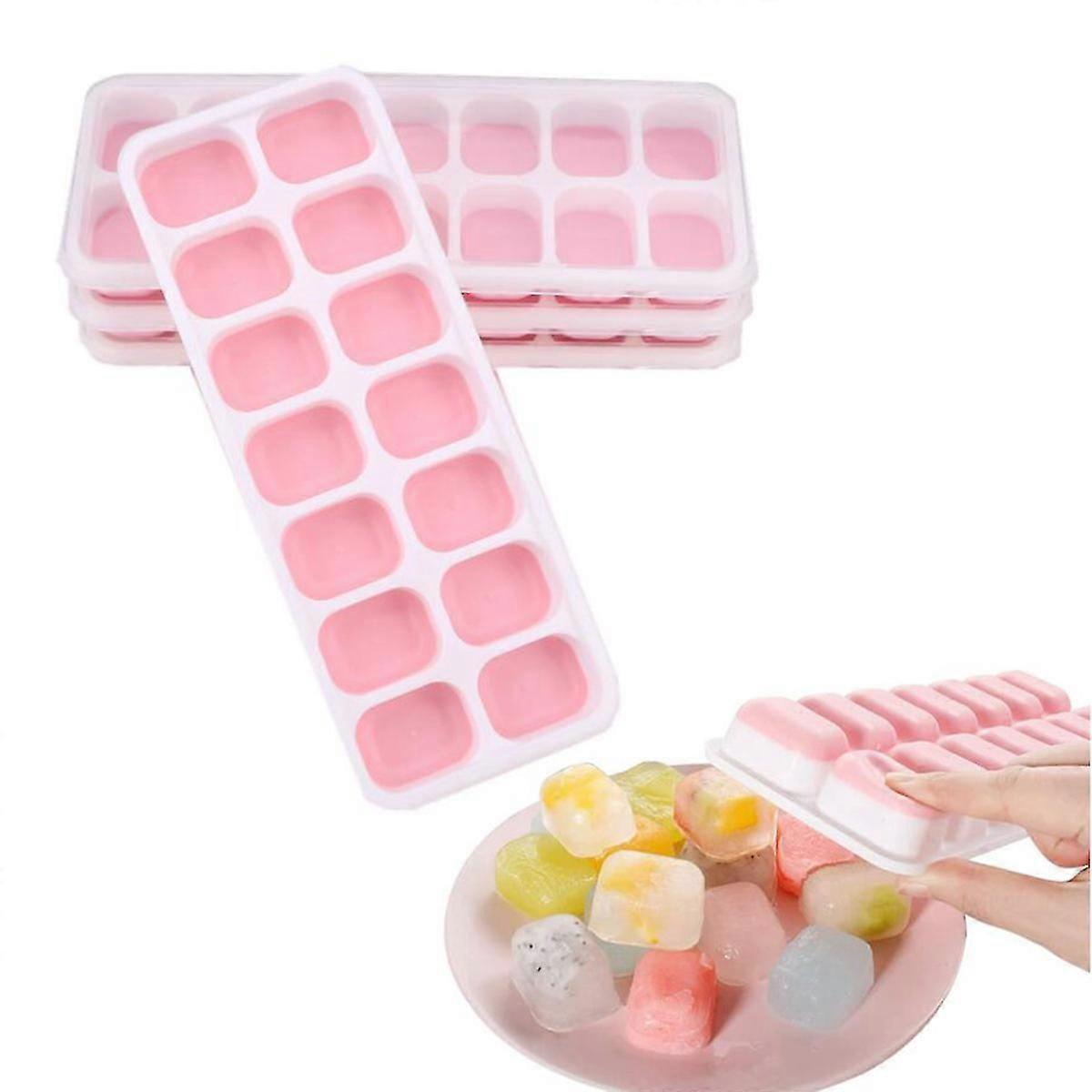 Ice Cube Trays 4 Pack, Easy-release Silicone Flexible 14-ice Cube Trays With Spill-resistant Removable Lid, Stackable Ice Trays With Covers For Cock