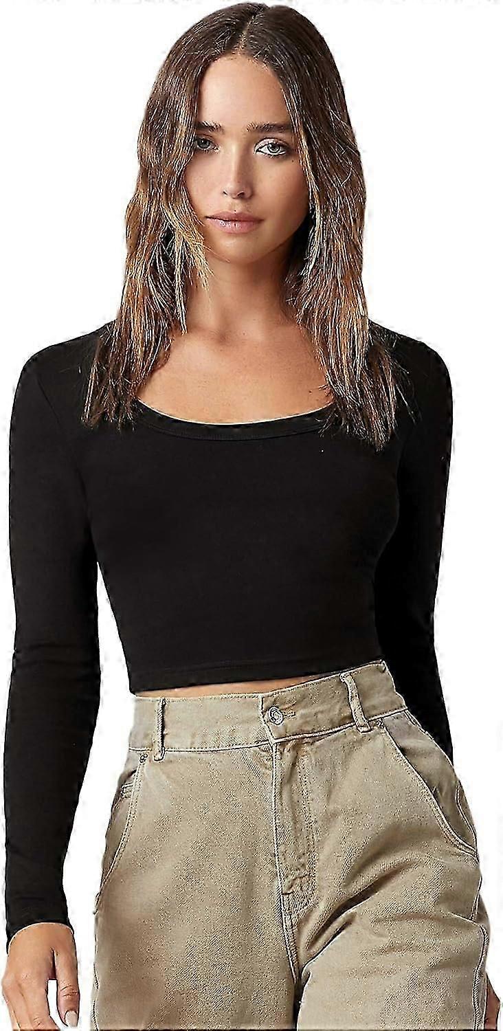 Naisten Basic Solid Stretchable Scoop Neck pitkähihainen crop top