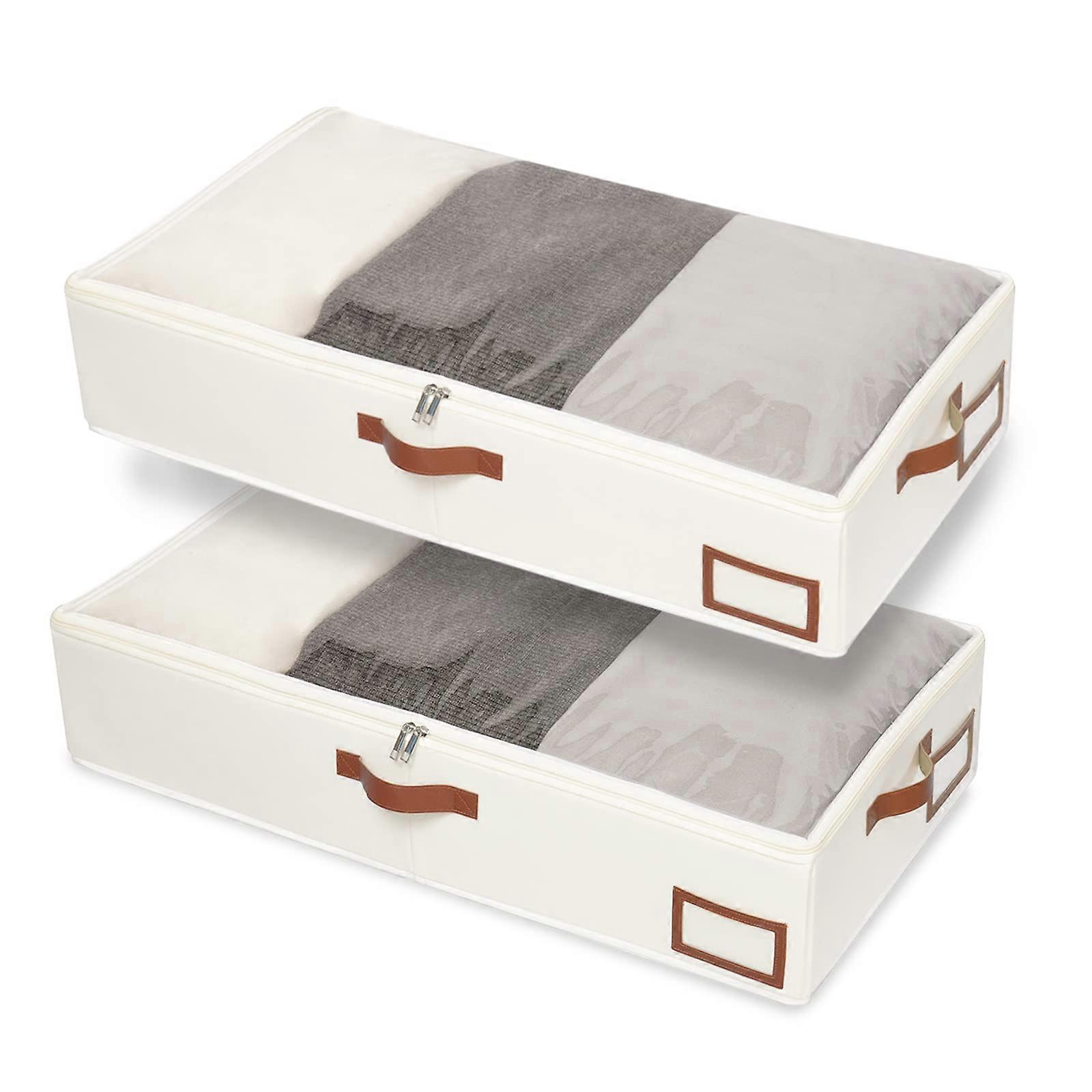 2-Pack Under Bed Organizers - Collapsible Storage Bins with 4 Handles, Card Slots, Durable Fabric, Large Size
