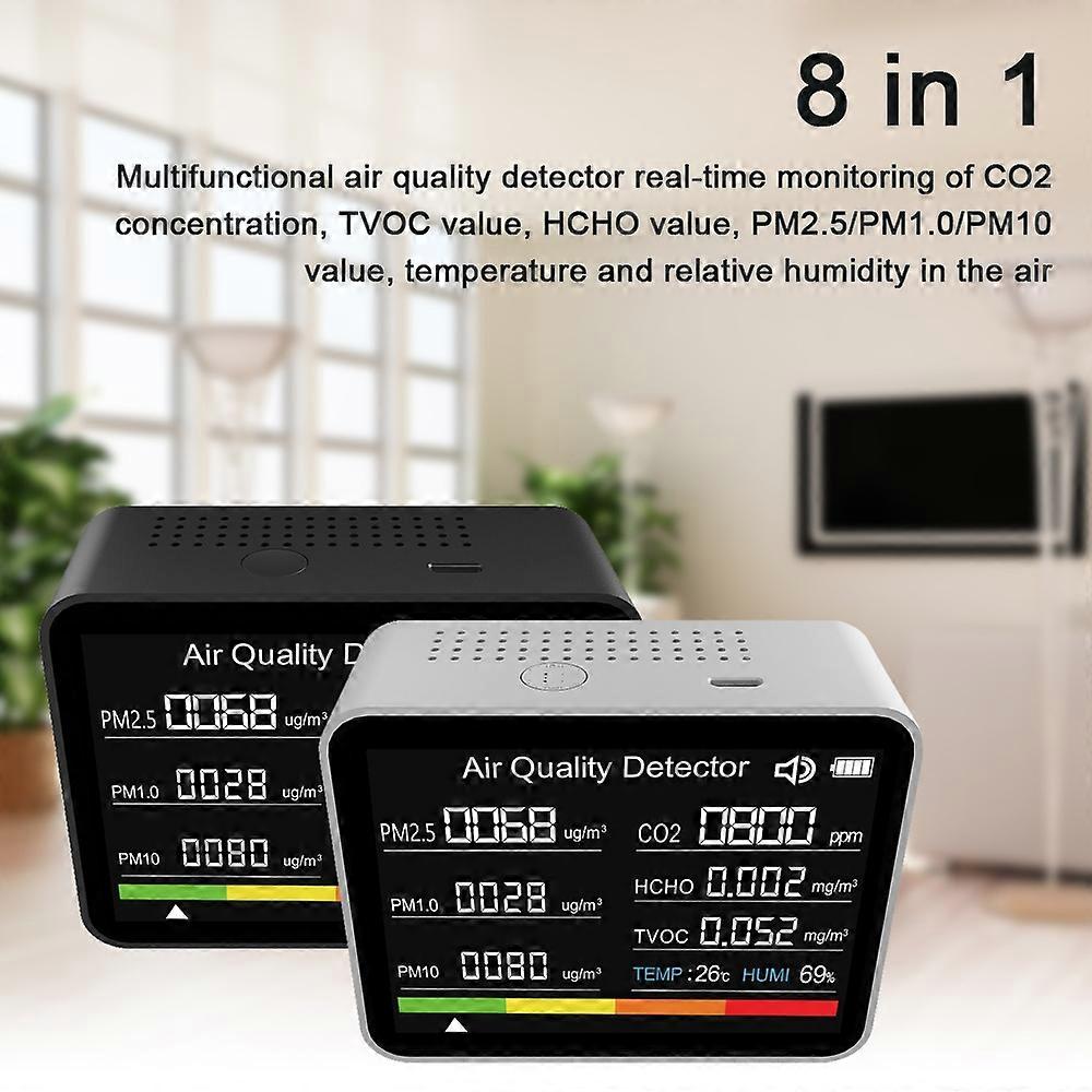 8 in 1 Air Quality Monitor CO2 Meter Carbon Dioxide Detector CO2 TVOC HCHO PM2.5 PM1.0 PM10 Temperat
