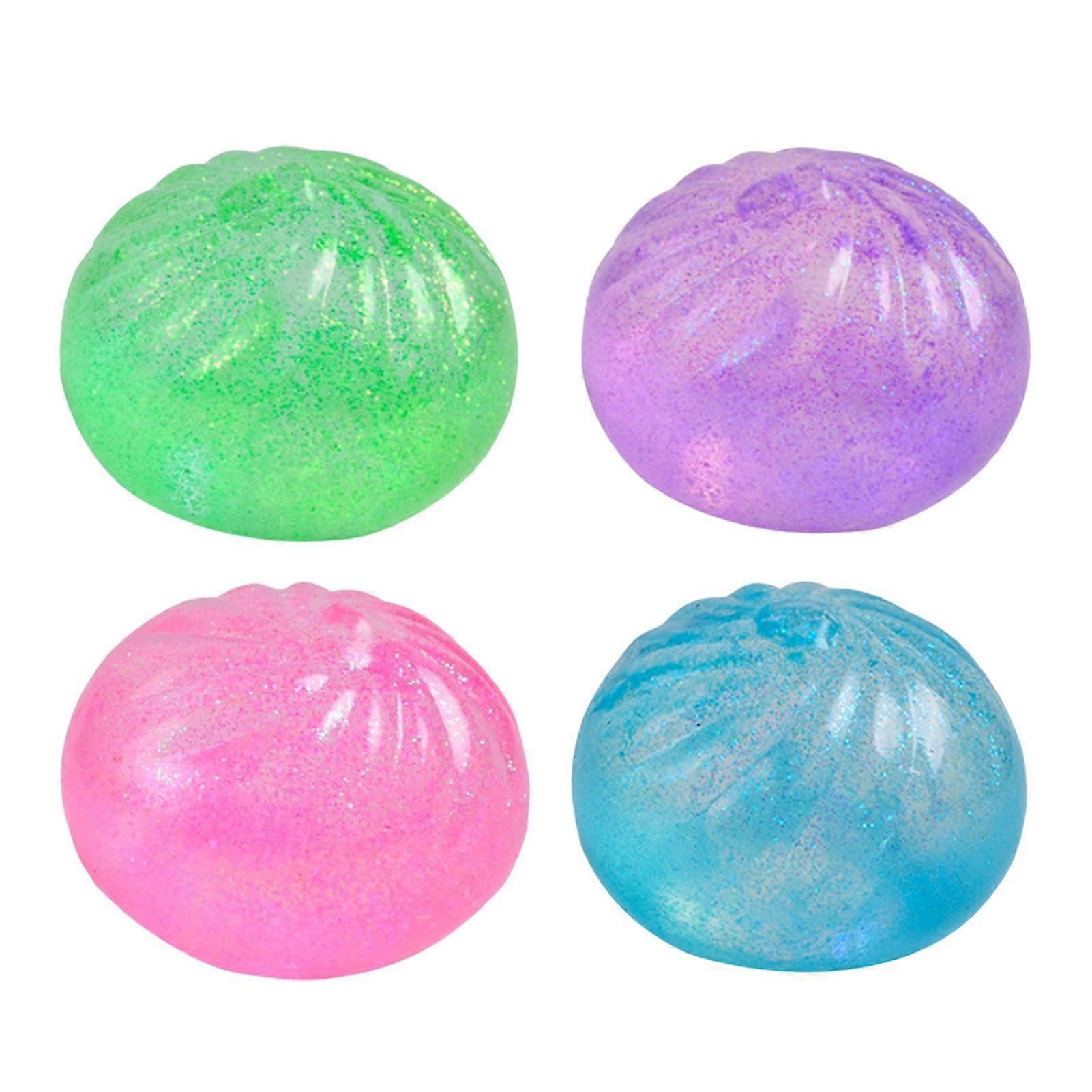 4pcs Colorful Sequins Simulation Steamed Stuffed Bun Squishes Toy Stress Relief Fidget Sensory Toys Soft Tpr Squeezing Dough Bun Halloween Trick Toy