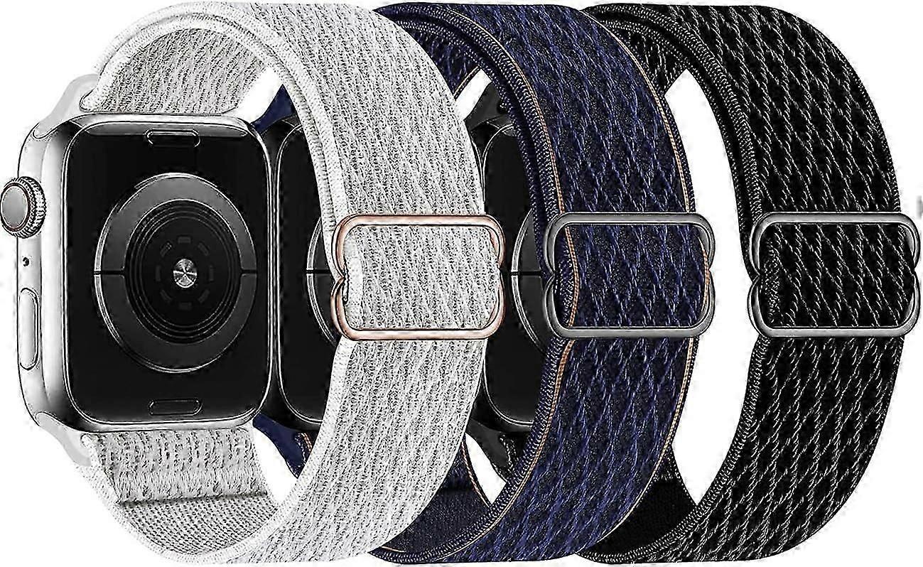 أحزمة حلقة منفردة من النايلون مطاطية متوافقة مع ساعة أبل 45 مم 41 مم 44 مم 40 مم 42 مم 38 مم ، حزام لسلسلة iWatch 7/6/5/4/3/2/1 SE ، 3 عبوات A 38 أسود