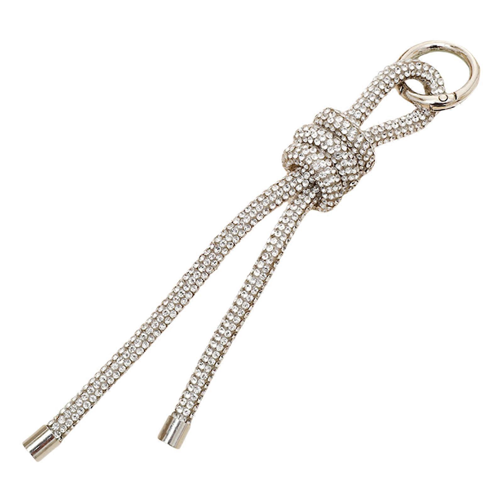Porte-clés élégant en corde à suspendre avec diamants scintillants, accessoire tendance pour femme, blanc