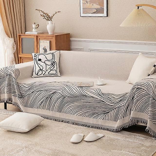 Stripe Chenille Sofa Towel With Chaise Couch Cover Universal Furniture Armchair Slipcovers One Piece Soft