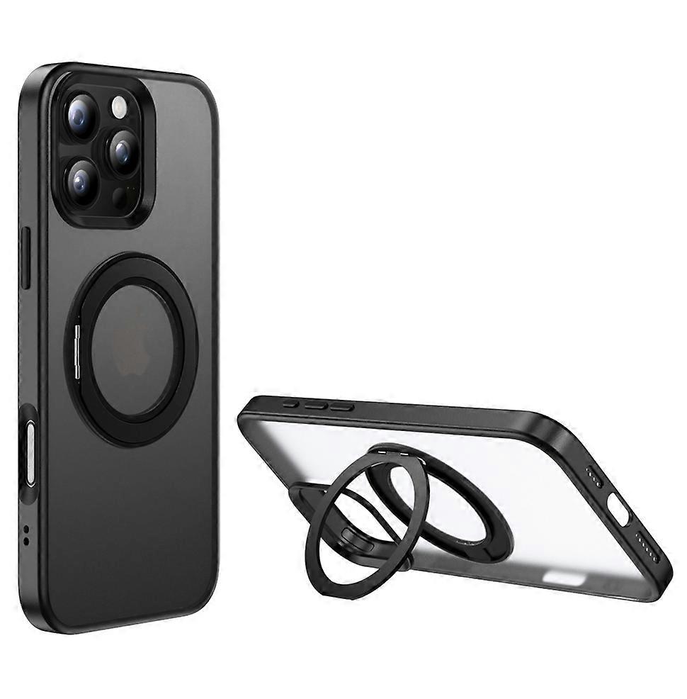For iPhone 16 Pro Case Rotating Magnetic Kickstand TPU + PC Protective Cover - Black