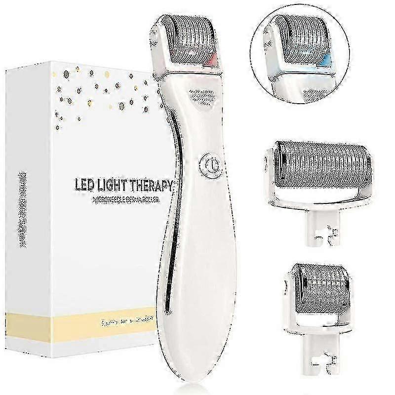 Electric LED Light Therapy Microneedle Derma Roller Skin Care Device-White