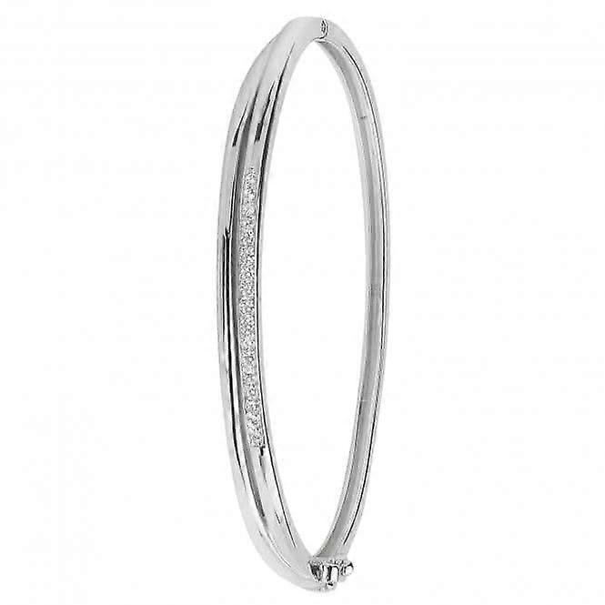 Acotis Silver Bangle Oval Zirconia Hinged G4260