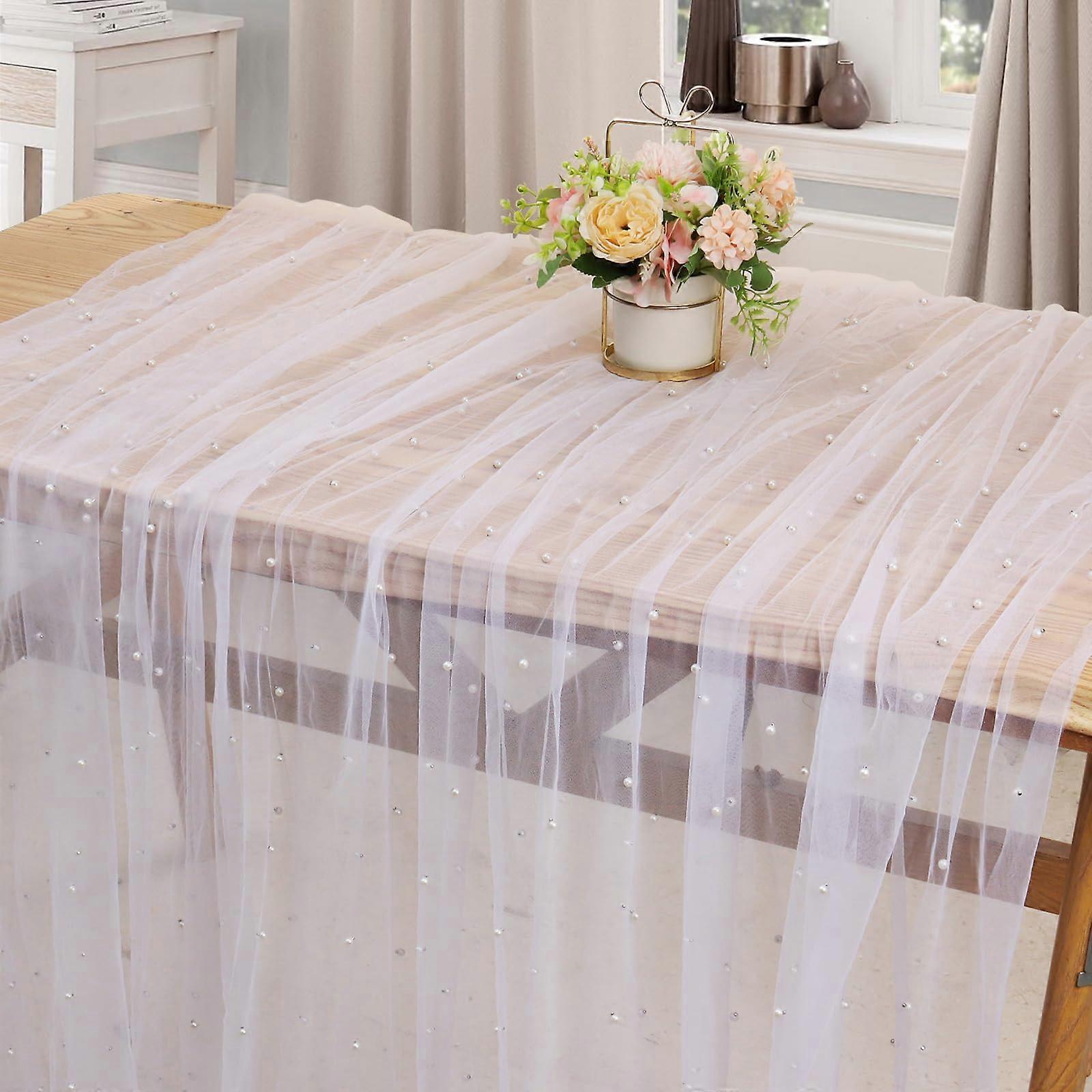 2 Pcs Pearl Table Runner for Wedding Party 10 FT 60x120 Inch