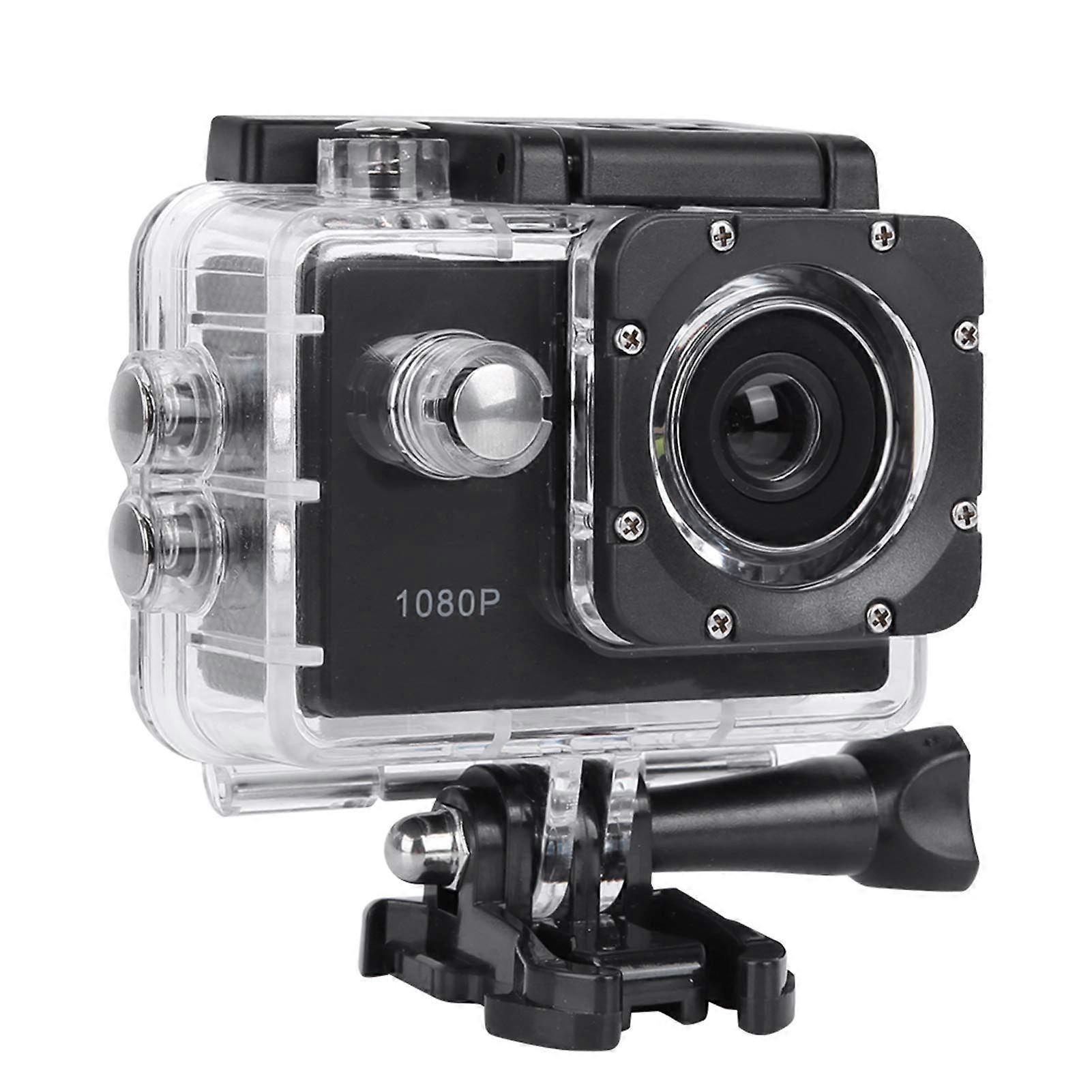 1080P Sports Action Camera with 2-Inch LCD Screen, 140° Wide Angle Lens, Non-Stop Recording, Black
