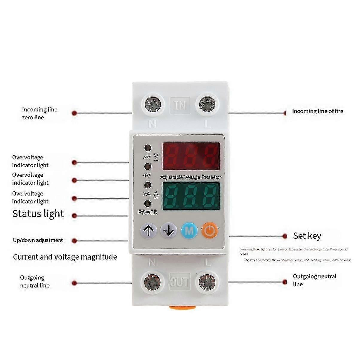 DIN-63AVAP Overvoltage Undervoltage Protector Self-returning Voltage Overload Current Limiting Auto