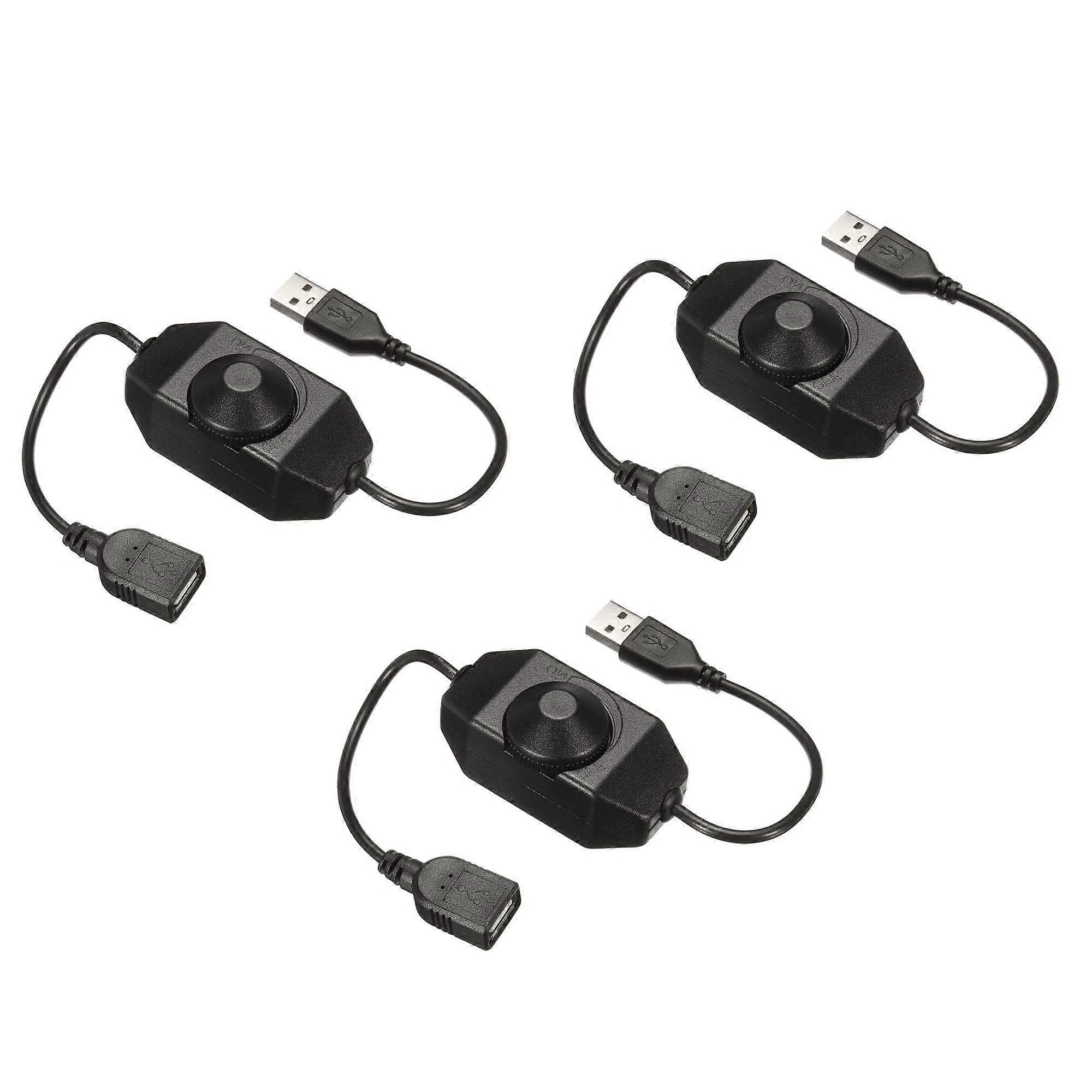 LED Strip Dimmer Switch 5V DC USB Female to Male Extension Cord with Rotary Controller in Black - Pack of 3