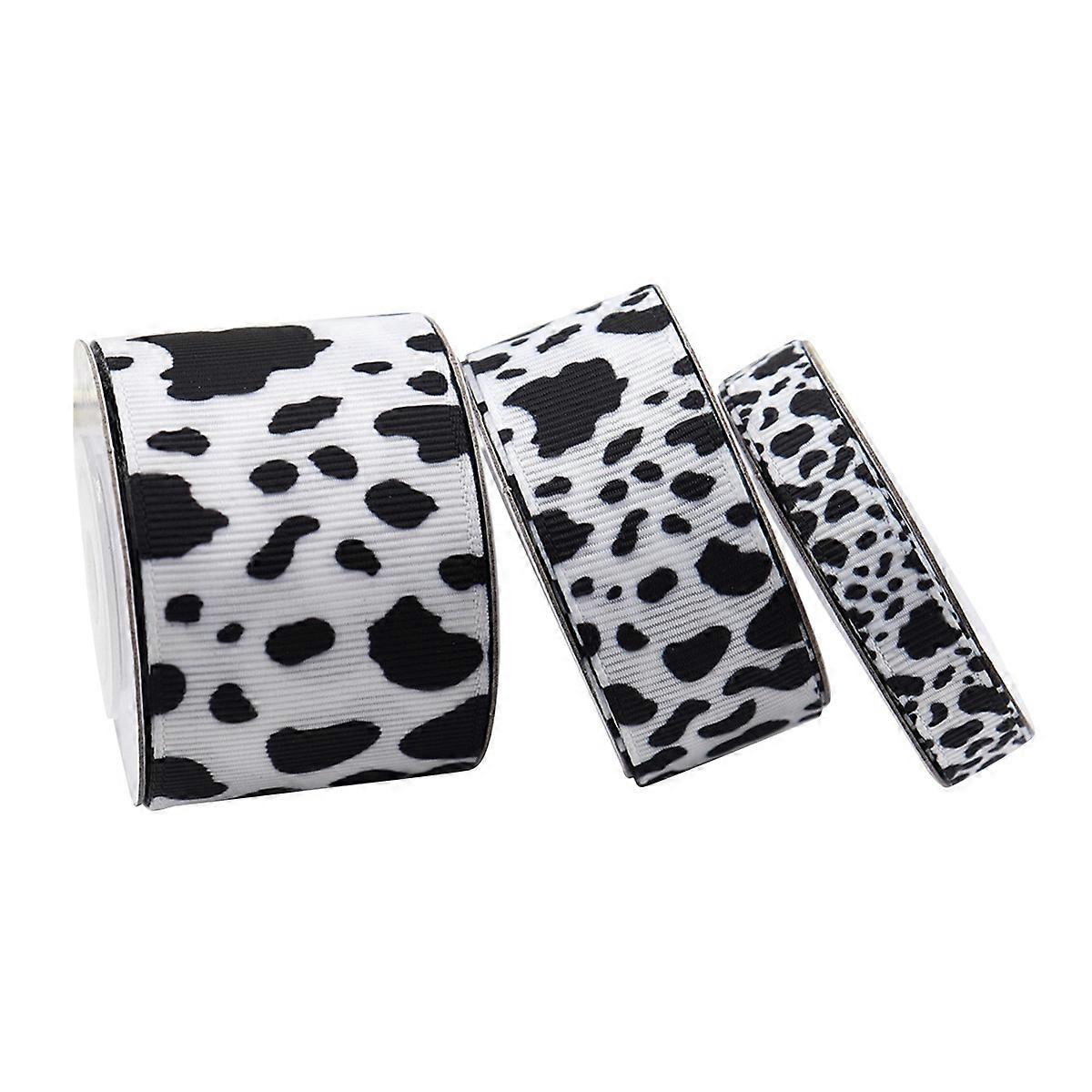 3Pcs White Black Cow Print Wired Edge Ribbon for DIY Crafts Party